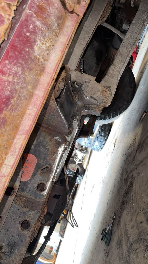 Truck frame rail exposed for a repair weld